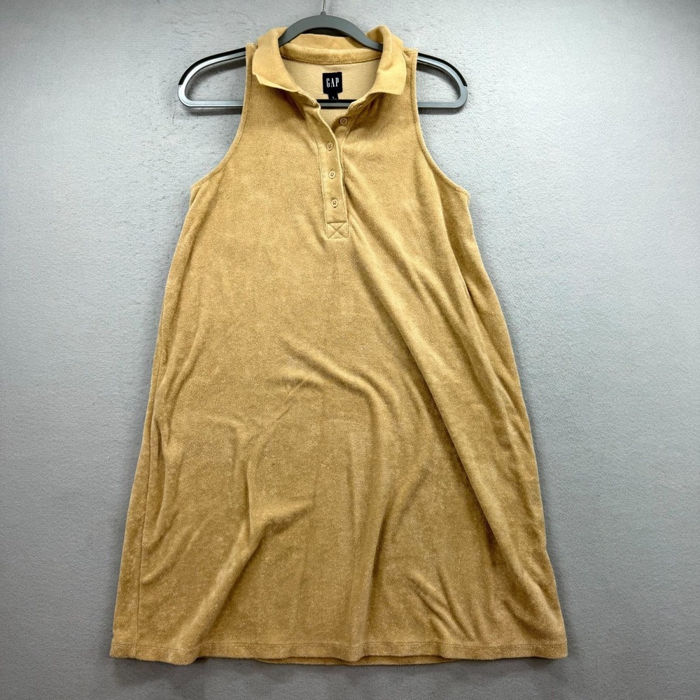 Gap Towel Terry Halter Polo Dress Women Large Tan Brown Soft Sleeveless Coastal